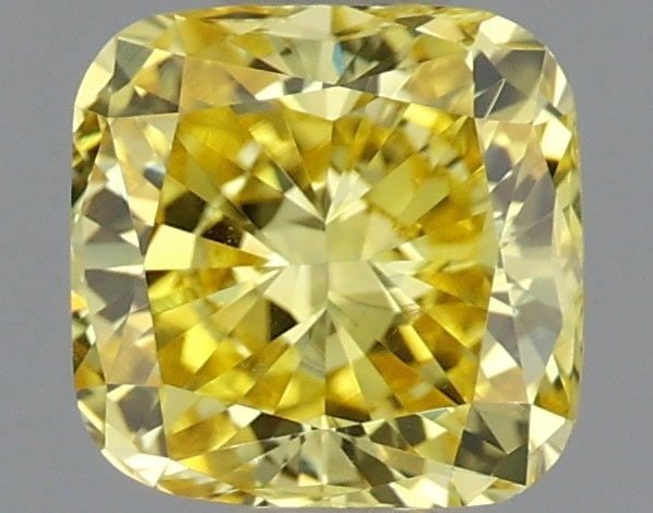 Loose Diamond - CUSHION MODIFIED 0.5ct Fancy Vivid Yellow VVS2: Loose Diamond - CUSHION MODIFIED 0.5ct Fancy Vivid Yellow VVS2 Source: This is a real non-mined Diamond that has been grown in a lab Shape: CUSHION MODIFIED Carats: 0.5 Color: Fancy Vivid Yellow Certi