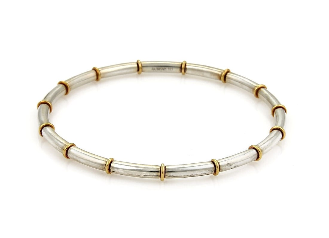 Gurhan Midnight 24k Gold Overlay Sterling Silver Bangle Bracelet: Gurhan Midnight 24k Gold Overlay Sterling Silver Bangle Bracelet This authentic Gurhan MIDNIGHT bangle bracelet features a sleek, minimalist design crafted from sterling silver (925) with a luxurious 