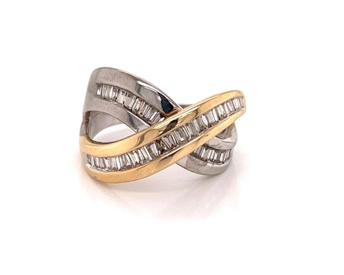 14k two tone gold diamond crossover band ring size 7 (1 of 6)