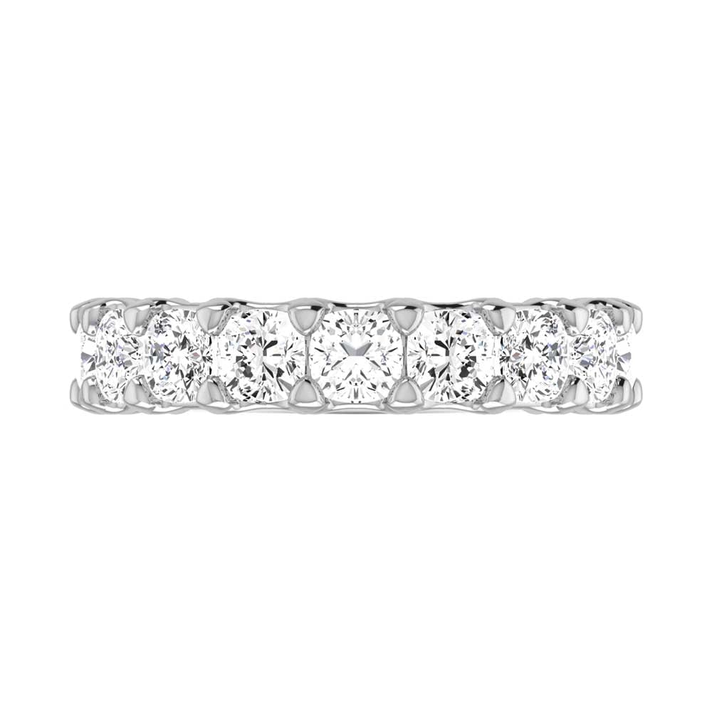 14K White Gold 5 7/8 CT Tw. Cushion Shape Diamond Three Forth Eternity Band: 14K White Gold 5 7/8 CT Tw. Cushion Shape Diamond Three Forth Eternity Band 14k White Gold Stone Color: G-h Stone Clarity: Si Each ring is presented in standard size 6.5. Complimentary resizing is ava