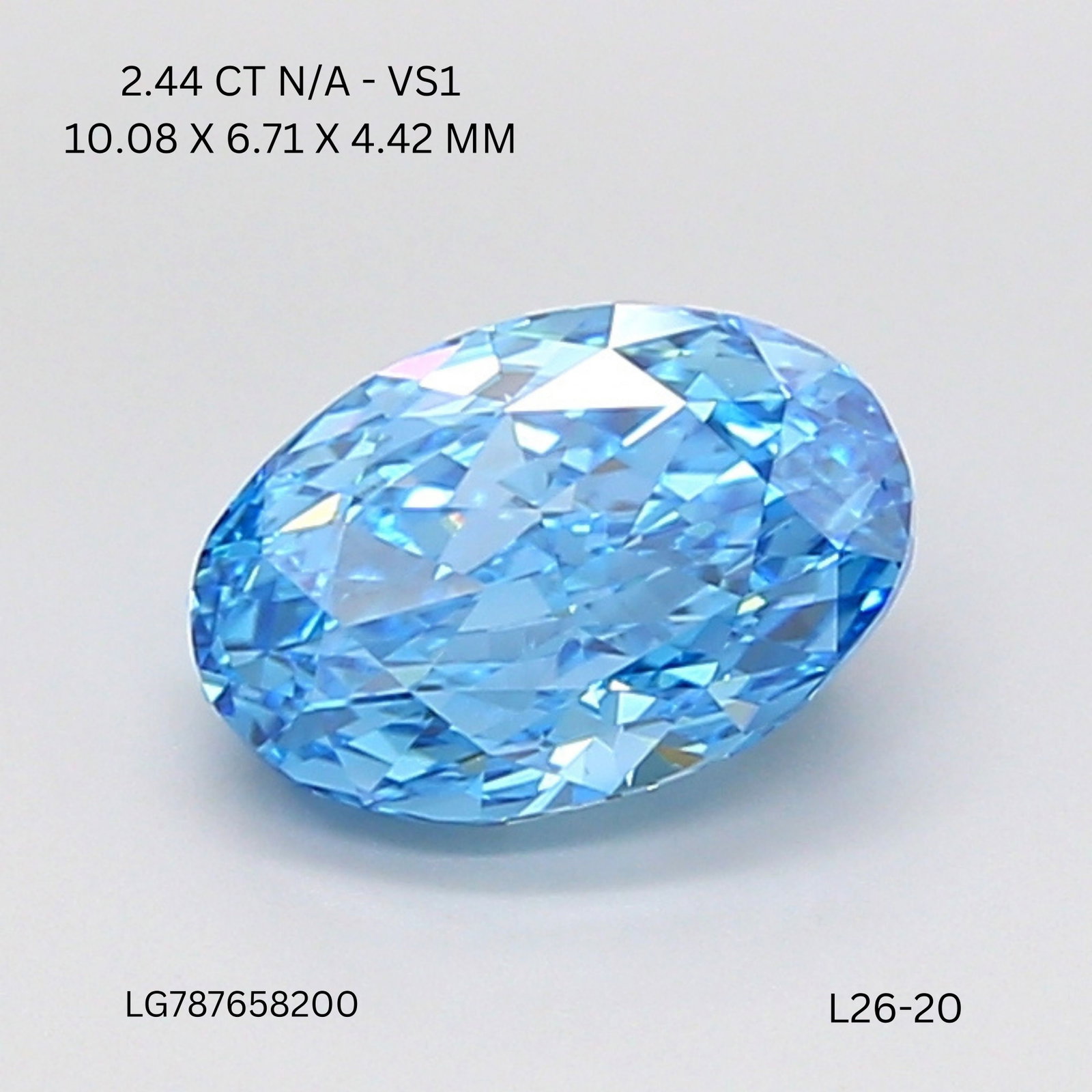 Loose Diamond - OVAL 2.44ct Fancy Vivid Blue VS1: Loose Diamond - OVAL 2.44ct Fancy Vivid Blue VS1 Source: This is a real non-mined Diamond that has been grown in a lab Shape: OVAL Carats: 2.44 Color: Fancy Vivid Blue Certification: IGI Video: