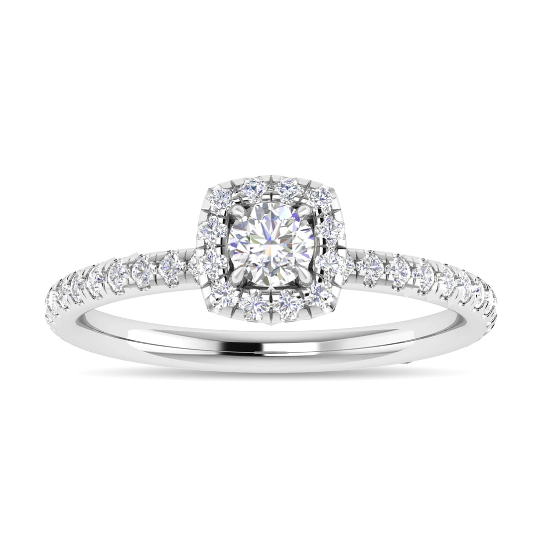 Diamond 3/4 Ct.Tw. Cushion Shape Engagement Ring in 14K White Gold: Diamond 3/4 Ct.Tw. Cushion Shape Engagement Ring in 14K White Gold 14k White Gold Stone Color: G-h Stone Clarity: I2 Each ring is presented in standard size 6.5. Complimentary resizing is available be