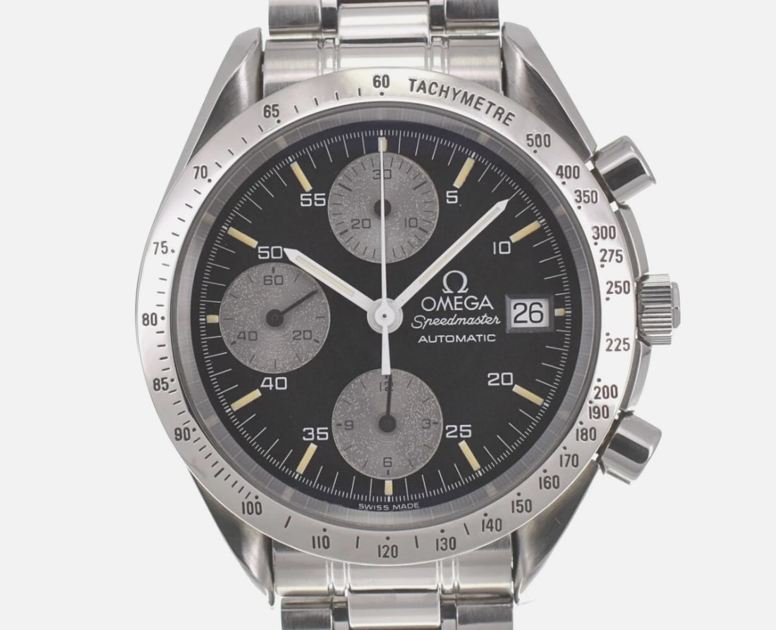 Omega Speedmaster Black Dial Stainless Steel Bracelet Ref 3511.50: Omega Speedmaster Black Dial Stainless Steel Bracelet Ref 3511.50 This Omega Speed Master wristwatch features a black dial and is paired with a stainless steel bracelet. It is identified by reference 