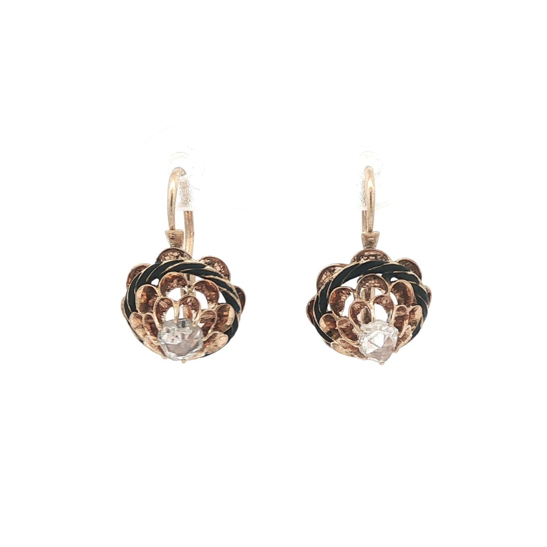 Antique Victorian 10k Gold Black Enamel Rose Cut Diamond Earrings (1 of 9)