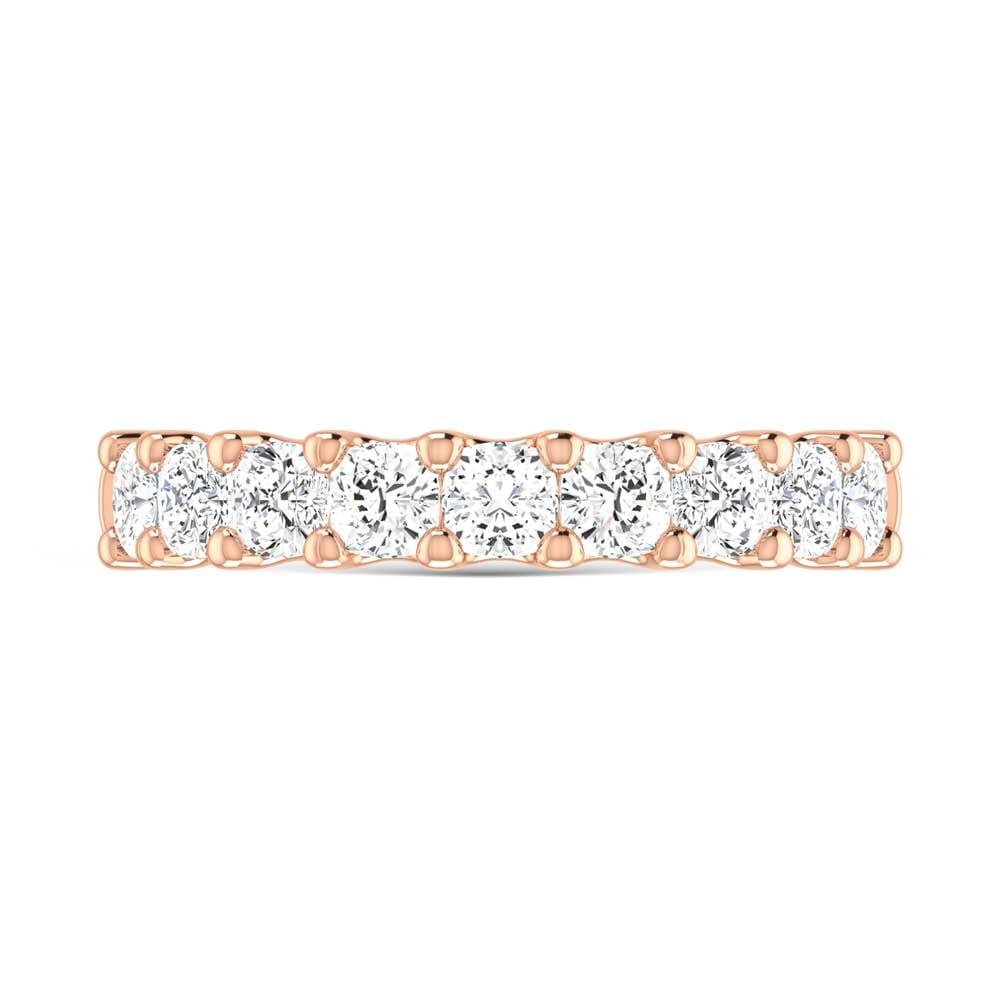 18K Rose Gold 1 3/4 Ct.Tw. Cushion Shape Diamond Half Way Eternity Band: 18K Rose Gold 1 3/4 Ct.Tw. Cushion Shape Diamond Half Way Eternity Band 18k Rose Gold Stone Color: G-h Stone Clarity: Si Each ring is presented in standard size 6.5. Complimentary resizing is availabl