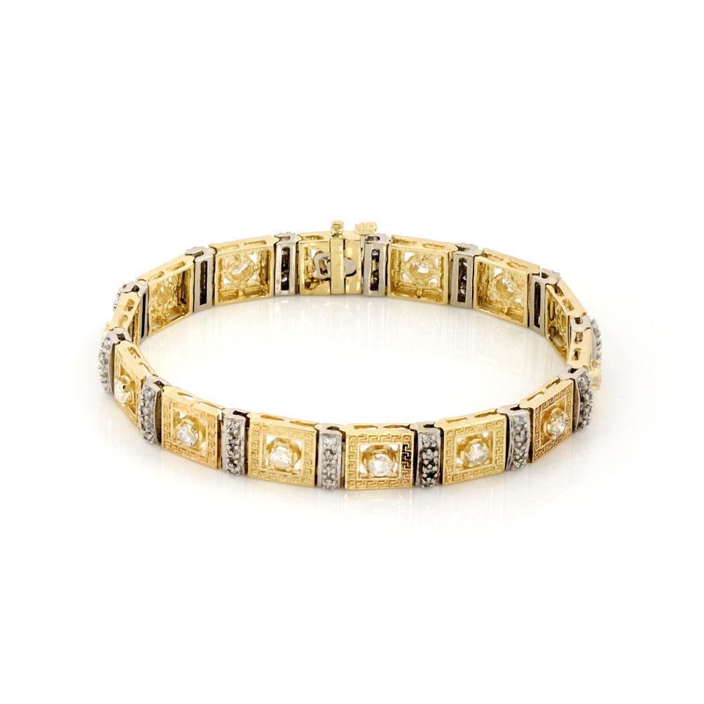 14k Two Tone Gold Diamond Engraved Square Link Bracelet 2.75ct (1 of 4)