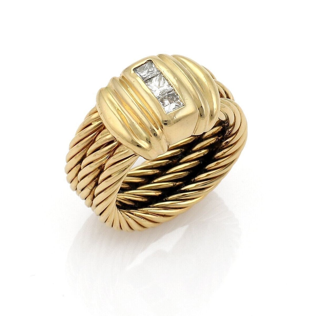 Charriol Classique 18k Yellow Gold Diamond Triple Cable Band Ring Size 6: Charriol Classique 18k Yellow Gold Diamond Triple Cable Band Ring Size 6 This Charriol Classique band ring is crafted from 18k yellow gold and showcases the brand's signature triple cable wire design.