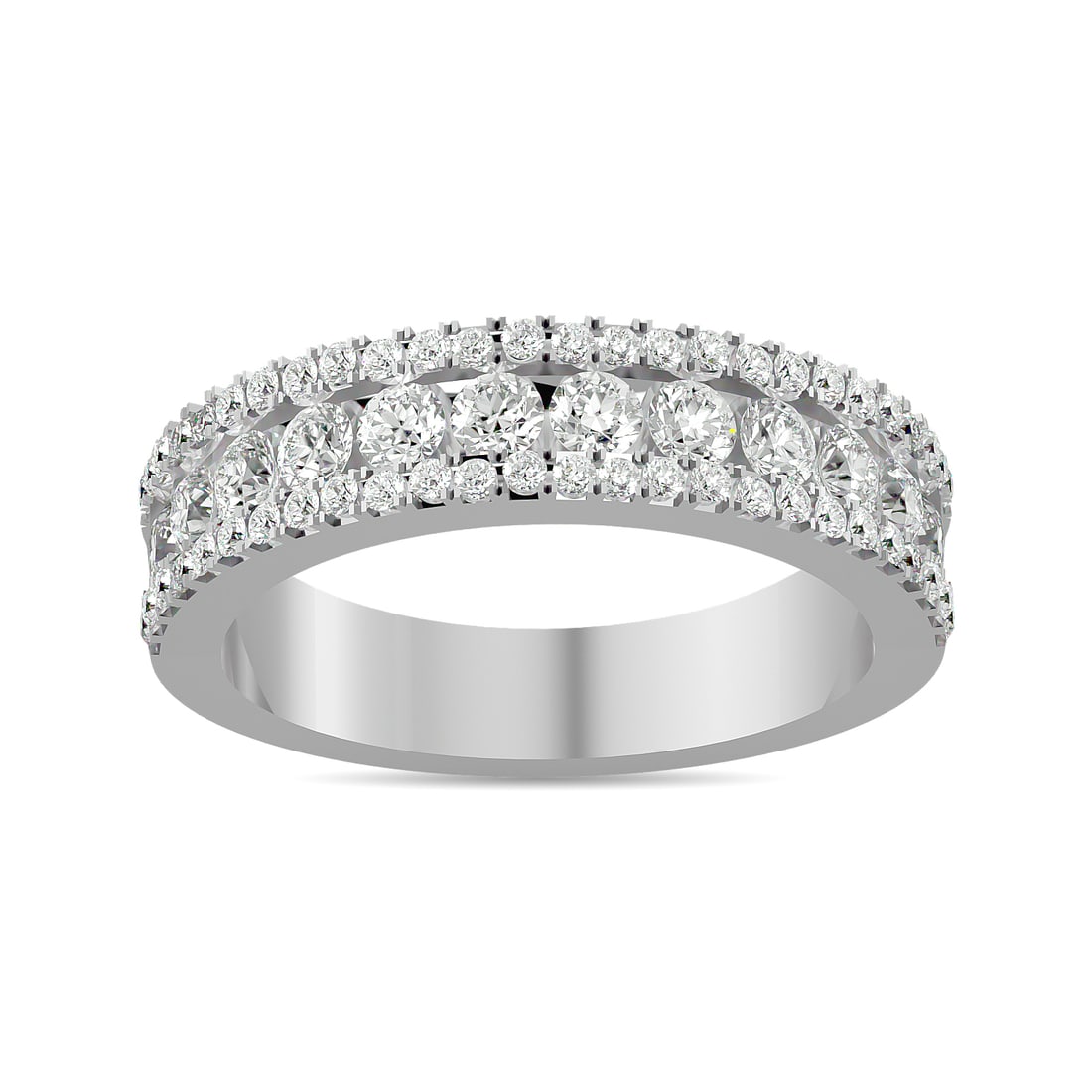 Diamond 1 Ct.tw Machine Band in 14K White Gold: Diamond 1 Ct.tw Machine Band in 14K White Gold 14k White Gold Stone Color: G-h Stone Clarity: I1 Each ring is presented in standard size 6.5. Complimentary resizing is available between sizes 510 (in 