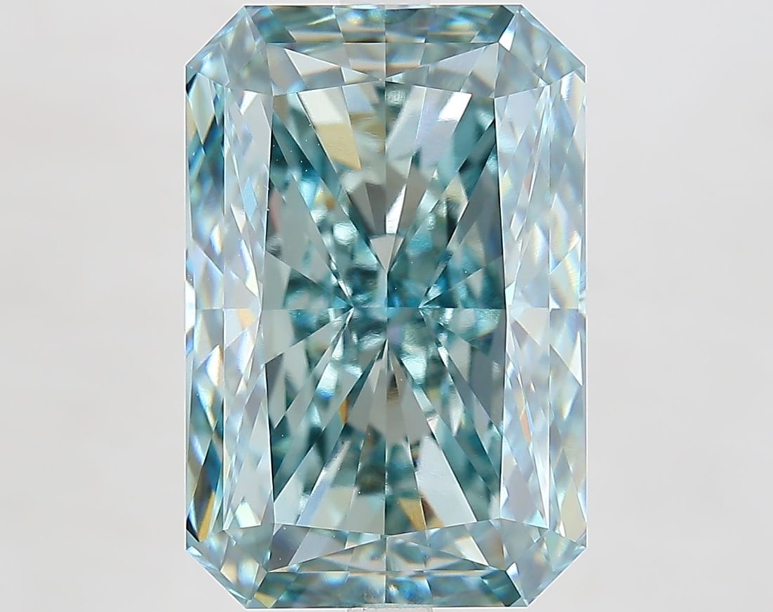 Loose Diamond - RADIANT 9.09ct Fancy Vivid Green Blue VS1: Loose Diamond - RADIANT 9.09ct Fancy Vivid Green Blue VS1 Source: This is a real non-mined Diamond that has been grown in a lab Shape: RADIANT Carats: 9.09 Color: Fancy Vivid Green Blue Certification: