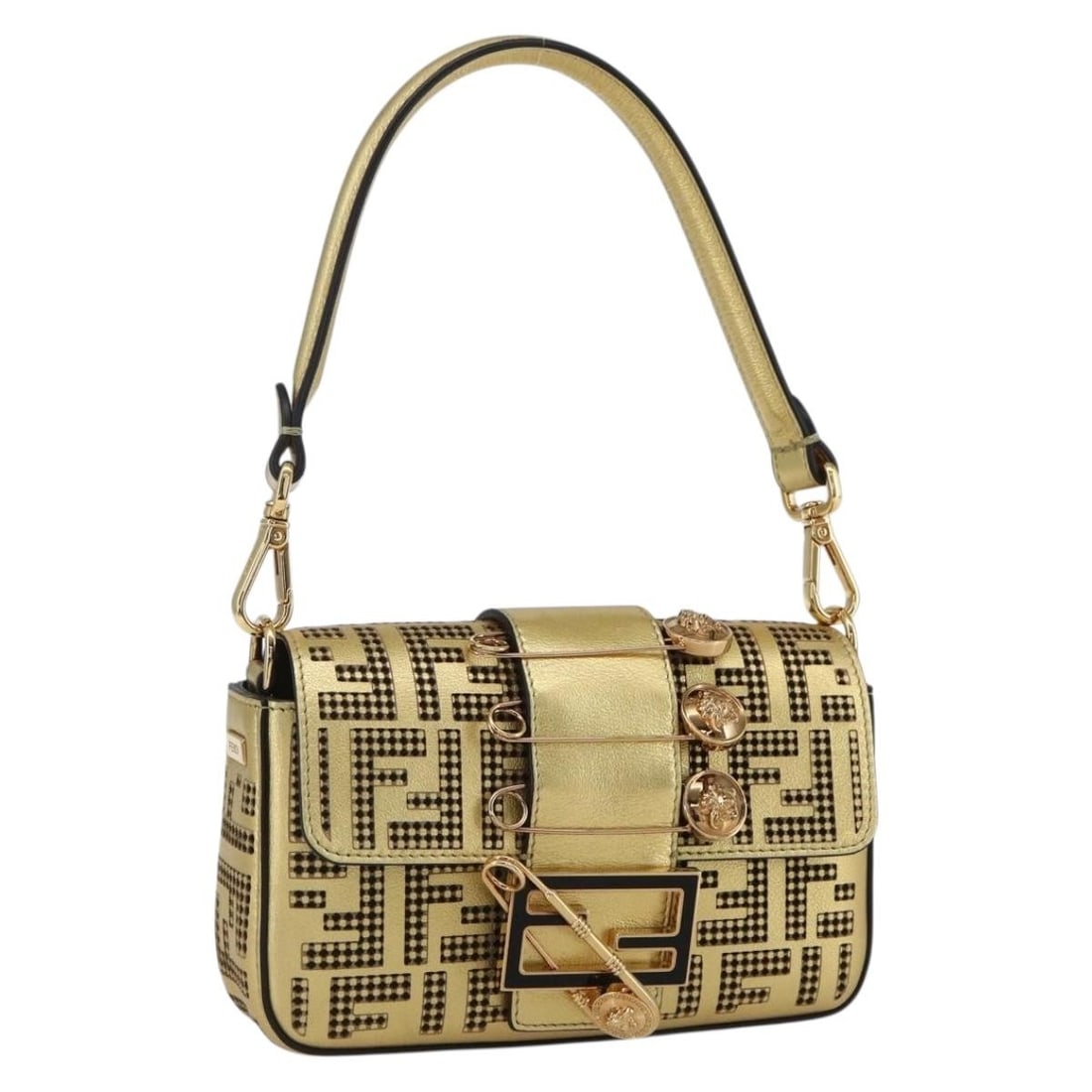 Fendi Mini Zucca Canvas Gold Shoulder Baguette Bag with Dust Bag (1 of 18)