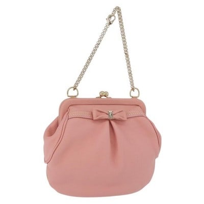 Salvatore Ferragamo Gancini Pink Gold Leather Shoulder Bag: Salvatore Ferragamo Gancini Pink Gold Leather Shoulder Bag This Salvatore Ferragamo Gancini chain shoulder pouch is crafted from pink leather with gold-tone accents. The compact bag features an adjust