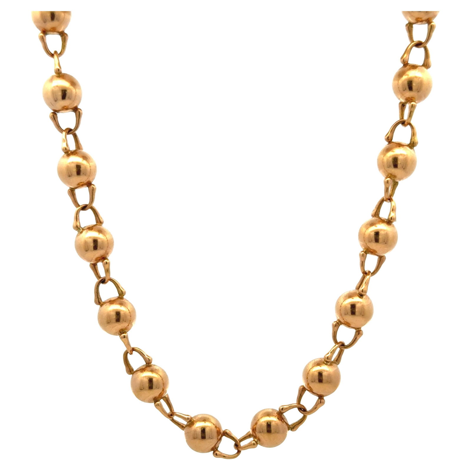Contemporary 18K Yellow Gold Beaded Ball Necklace 20 Inches: Contemporary 18K Yellow Gold Beaded Ball Necklace 20 Inches Elevate your jewelry collection with this stunning 18 karat yellow gold necklace. This contemporary piece features a continuous strand of hi
