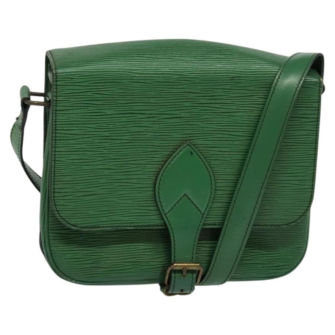 Green Epi Leather Cartouchiere Shoulder Bag by Louis Vuitton France: Green Epi Leather Cartouchiere Shoulder Bag by Louis Vuitton France The Louis Vuitton Cartouchiere handbag in green Epi leather features a structured design tailored for women. Made in France, this ba
