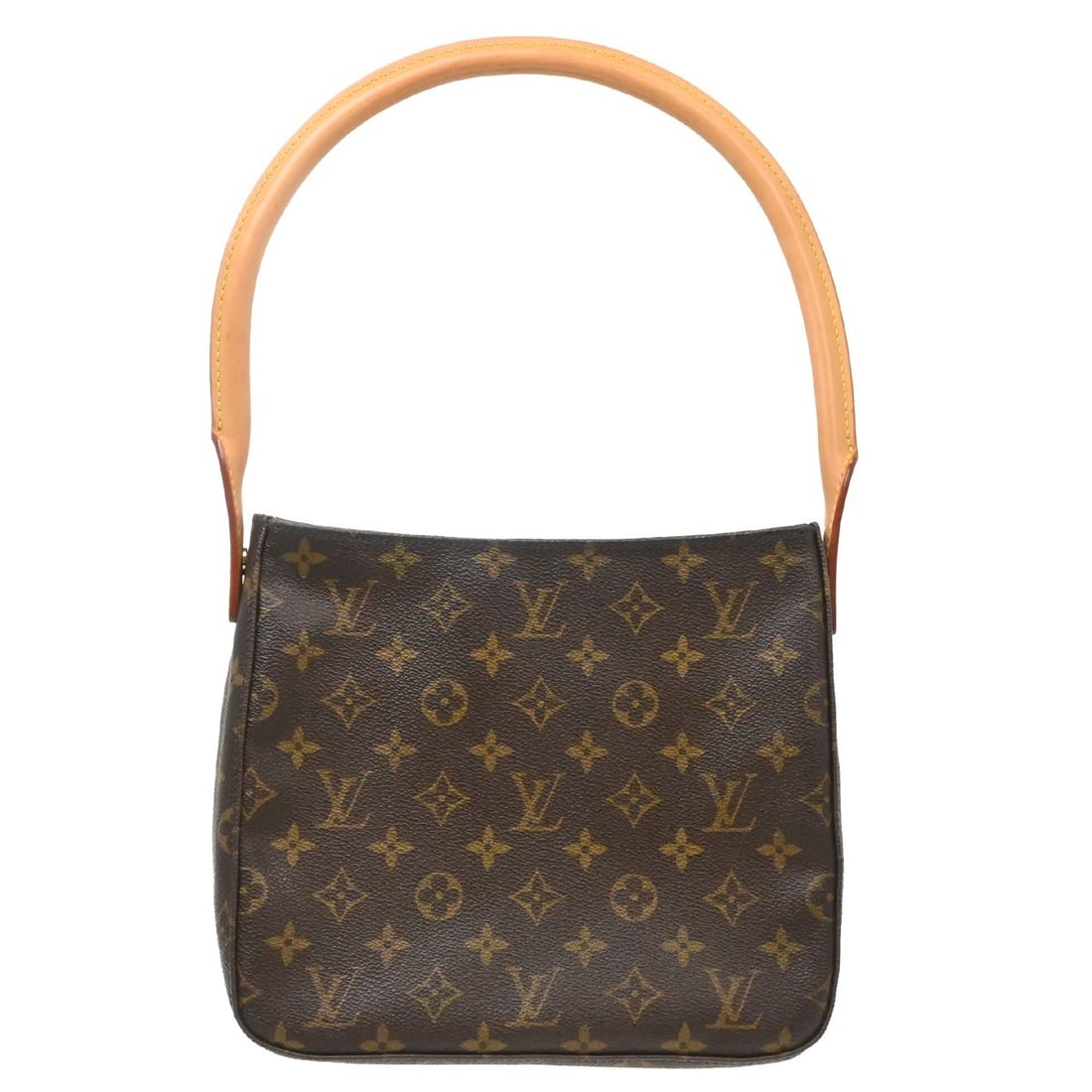 Louis Vuitton Mini Looping Monogram Canvas Top Handle Bag: Louis Vuitton Mini Looping Monogram Canvas Top Handle Bag This Louis Vuitton Looping MM handbag features the brand's iconic monogram canvas with leather trim and a brown top handle. Designed in a medi