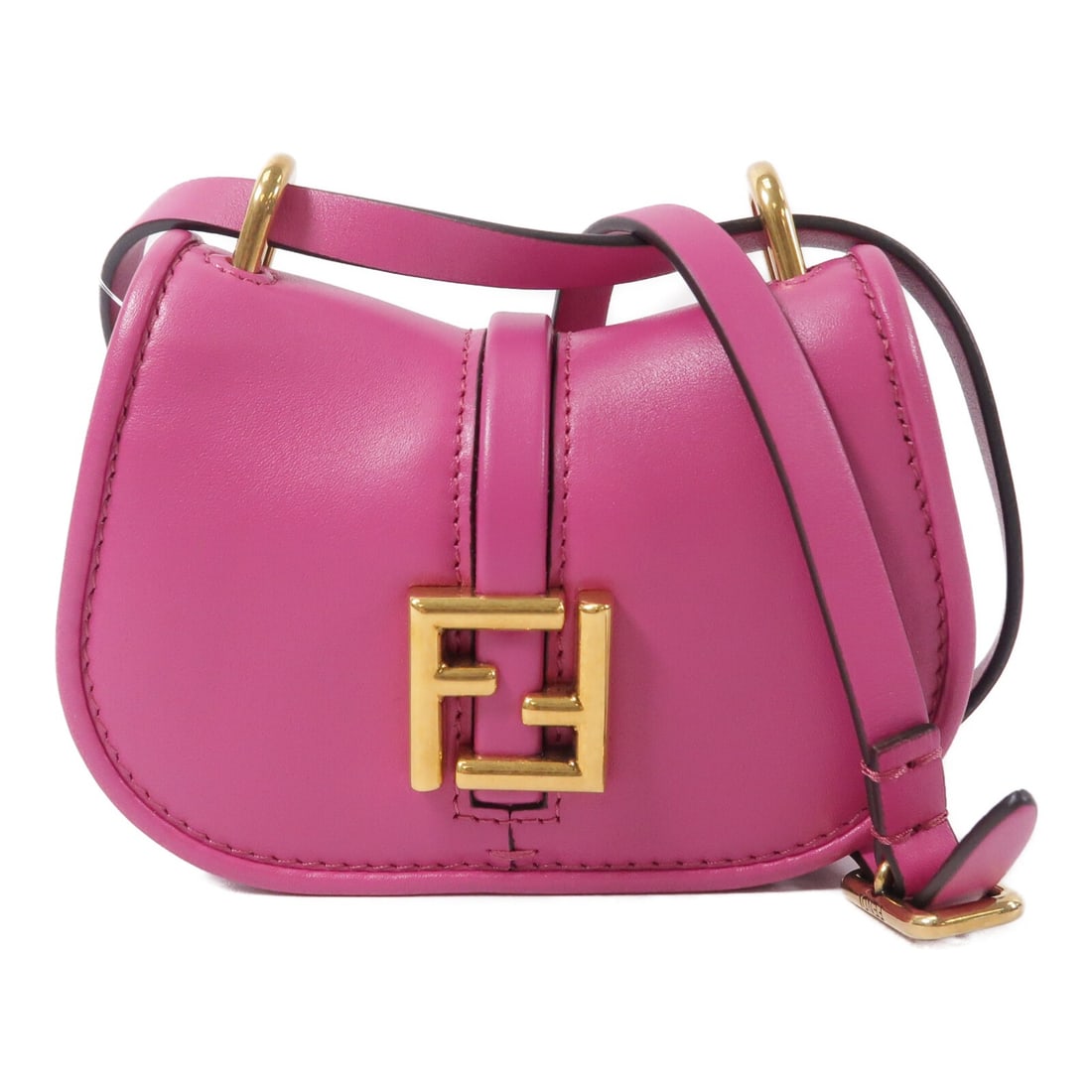 FENDI C'mon Nano Pink Calfskin Shoulder Bag GHW: FENDI C'mon Nano Pink Calfskin Shoulder Bag GHW This FENDI C'mon Nano shoulder bag is crafted from luxurious pink calfskin leather and features gold-tone hardware. With its compact design, it offers a