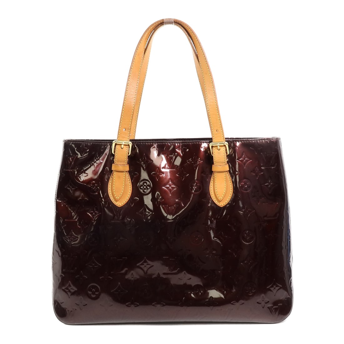 Louis Vuitton Brentwood Monogram Vernis Red Tote Bag GHW: Louis Vuitton Brentwood Monogram Vernis Red Tote Bag GHW This Louis Vuitton Brentwood Tote Bag features the iconic Monogram Vernis finish in a striking red color. Crafted from calfskin (cowhide) leath