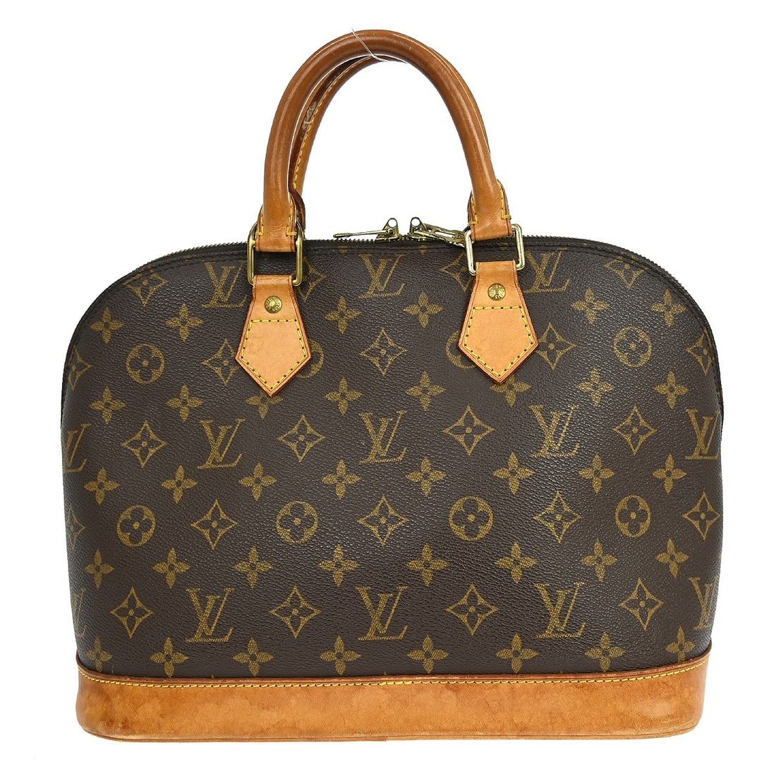 Louis Vuitton Monogram Alma Medium Zip Handbag: Louis Vuitton Monogram Alma Medium Zip Handbag This vintage Louis Vuitton Alma handbag features the iconic Monogram canvas design with beige double handles and zip closure. The medium-sized bag has a 