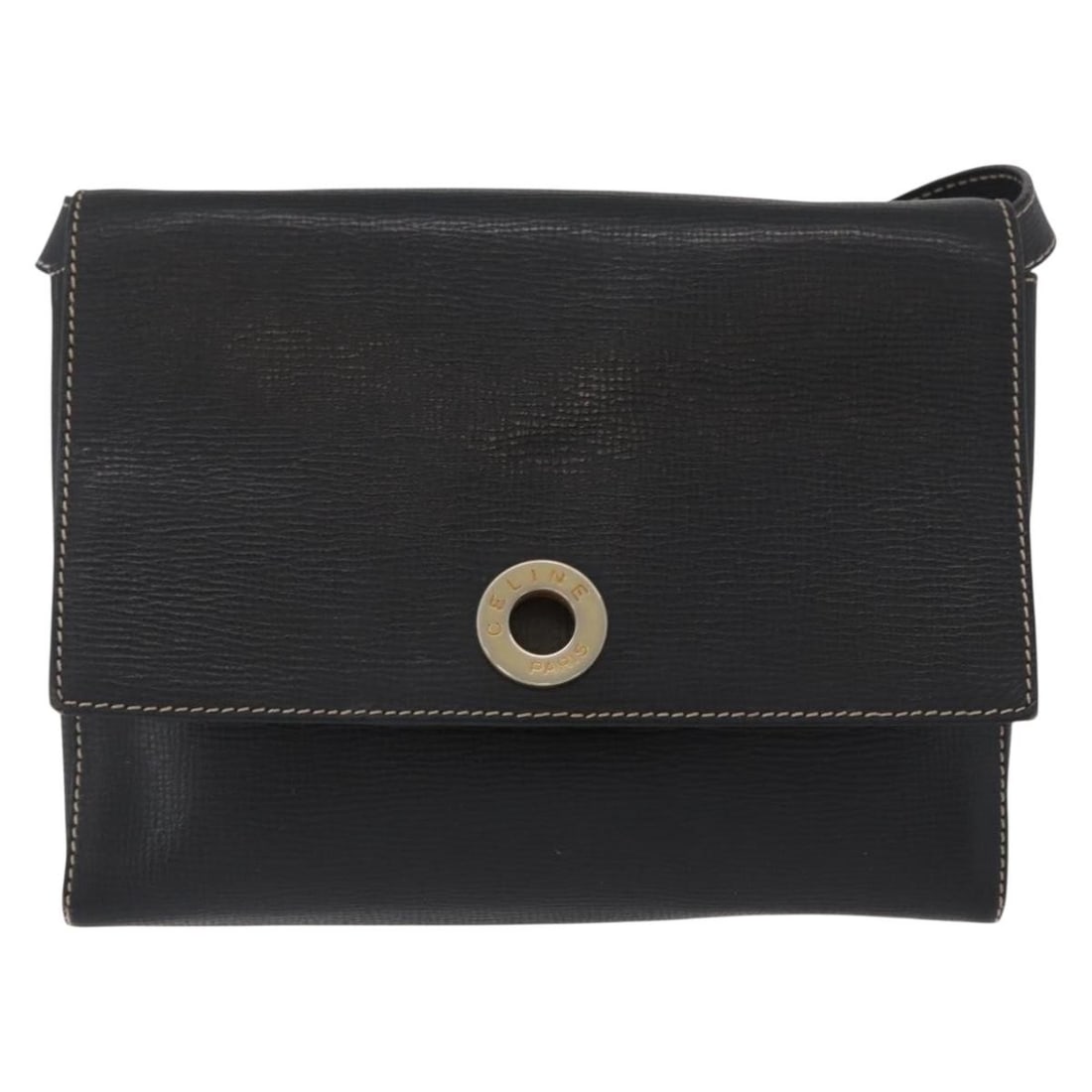 Celine Black Leather Circle Logo Shoulder Bag Italy 22cm: Celine Black Leather Circle Logo Shoulder Bag Italy 22cm This Celine Circle Logo Shoulder Bag is crafted from black leather and designed for women. The bag features a circle logo detail and a shoulder