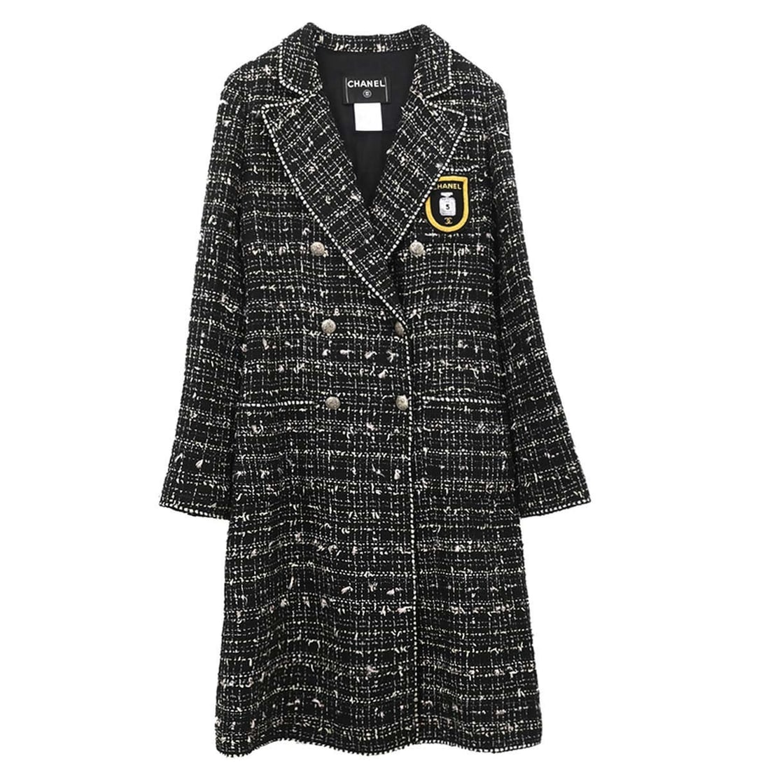 CHANEL black tweed overcoat emblem double breasted size 34 (1 of 18)