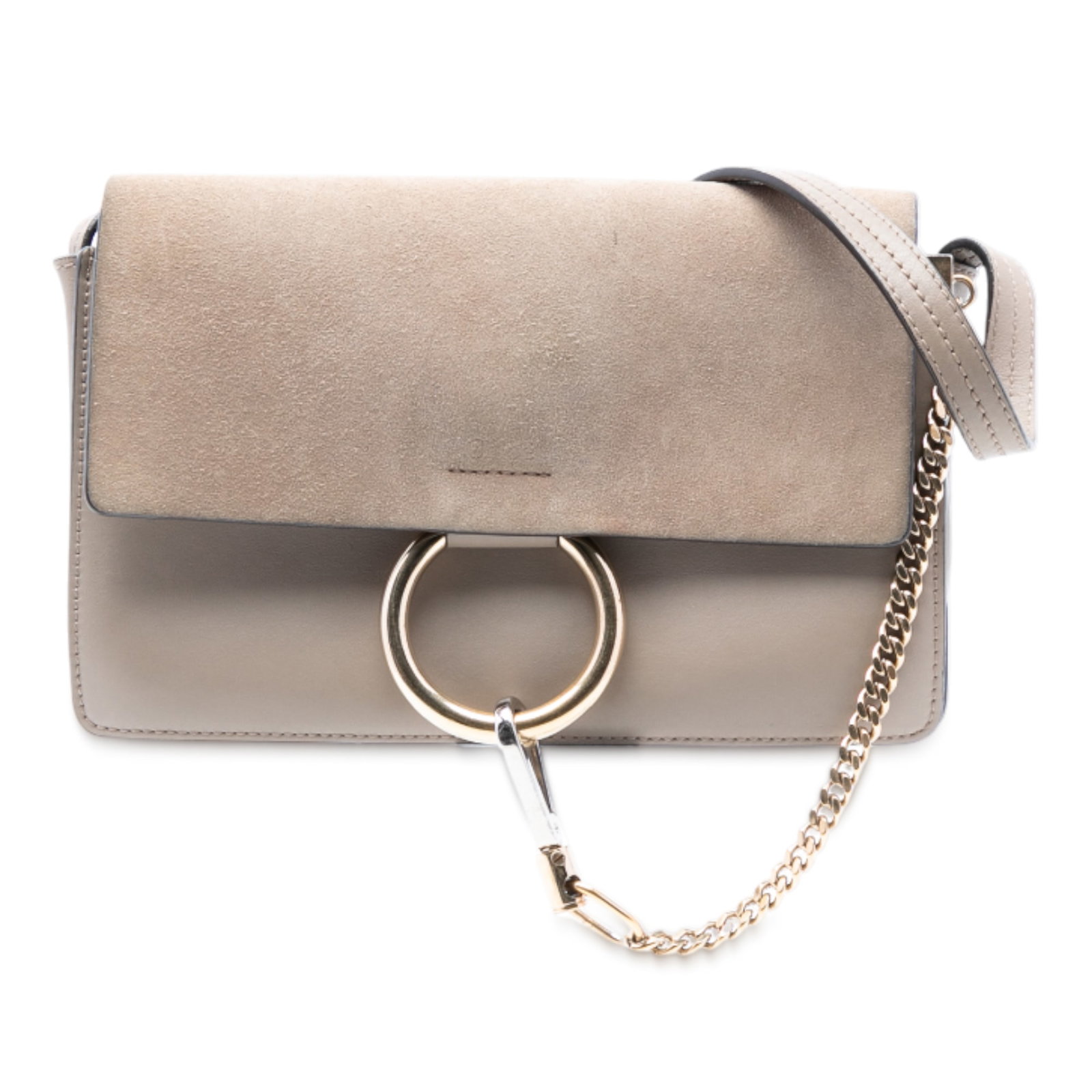 Chloe Faye Small Brown Leather and Suede Crossbody Bag: Chloe Faye Small Brown Leather and Suede Crossbody Bag This Chloe Small Suede and Calfskin Faye Crossbody features a calf leather body with a suede top flap, an adjustable flat leather strap, and a ho