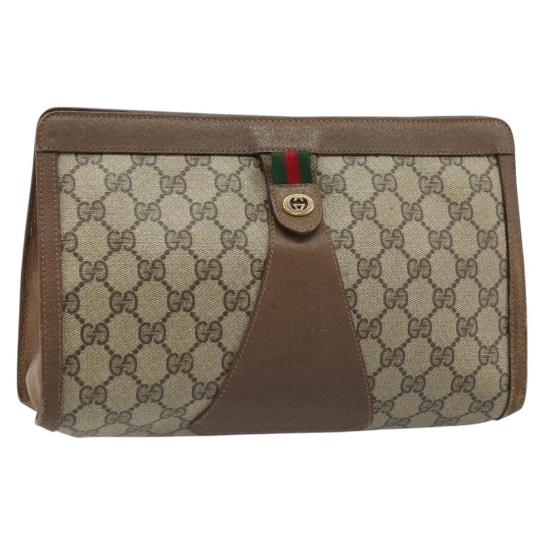 Gucci GG Supreme Sherry Line Beige PVC Clutch 89 01 033 Italy: Gucci GG Supreme Sherry Line Beige PVC Clutch 89 01 033 Italy This is a Gucci GG Supreme Web Sherry Line clutch bag crafted from beige and gold PVC leather with GG canvas accents. Designed for women, 