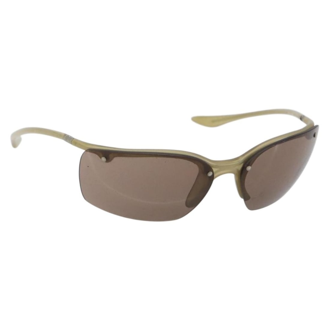 Beige Plastic SPR 85A 5AE-2D1 Sunglasses by PRADA with Case: Beige Plastic SPR 85A 5AE-2D1 Sunglasses by PRADA with Case These PRADA sunglasses feature a beige plastic frame and come with a matching sunglass case. Made in Italy, these sunglasses are heavily use