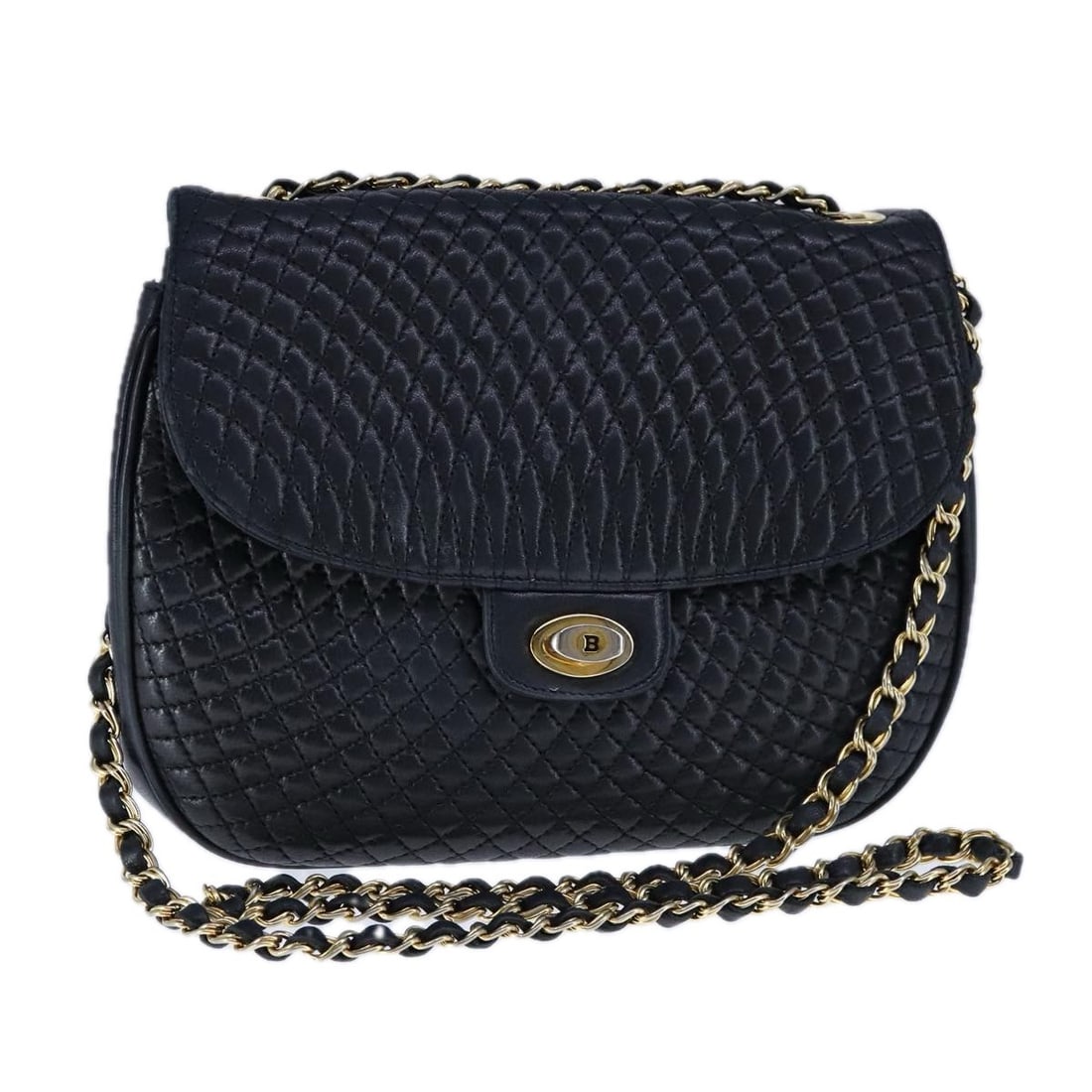 Bally Black Leather Chain Shoulder Bag with Gold Accents Italy: Bally Black Leather Chain Shoulder Bag with Gold Accents Italy This is a Bally women's shoulder bag crafted from black and gold leather. The bag features a chain shoulder strap with an adjustable drop