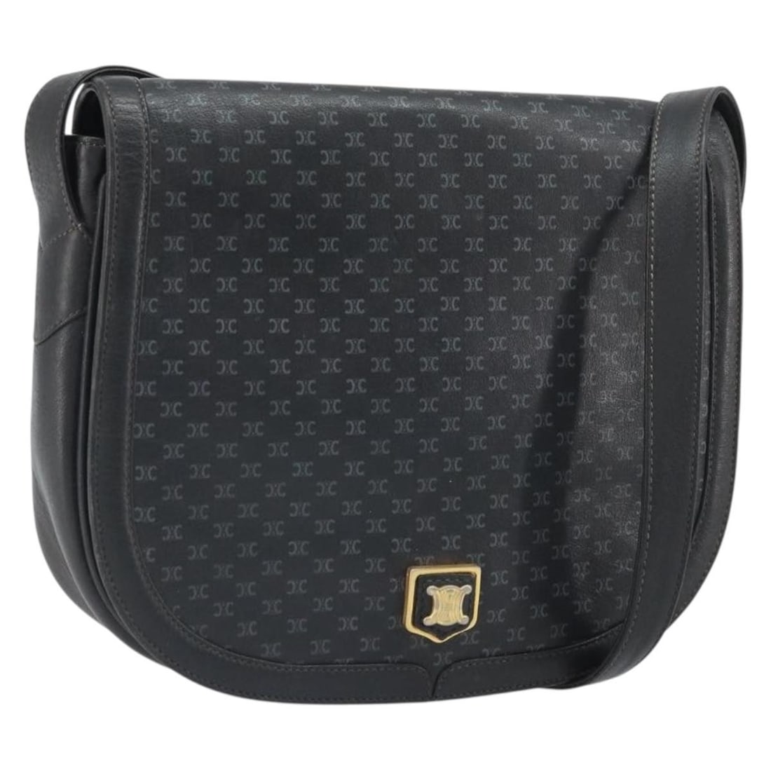 Celine Shoulder Bag Macadam PVC Black and Gold Pattern Italy: Celine Shoulder Bag Macadam PVC Black and Gold Pattern Italy This CELINE Macadam shoulder bag features a black and gold PVC leather and Macadam canvas exterior. Designed for functionality and style, i
