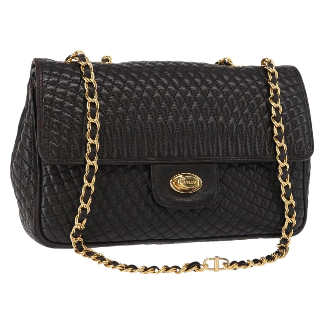 BALLY Black Gold Leather Shoulder Bag Made in Italy Auth am9754: BALLY Black Gold Leather Shoulder Bag Made in Italy Auth am9754 This BALLY Chain Shoulder Bag is a stylish accessory crafted from high-quality leather, featuring a chic black and gold color scheme. Me