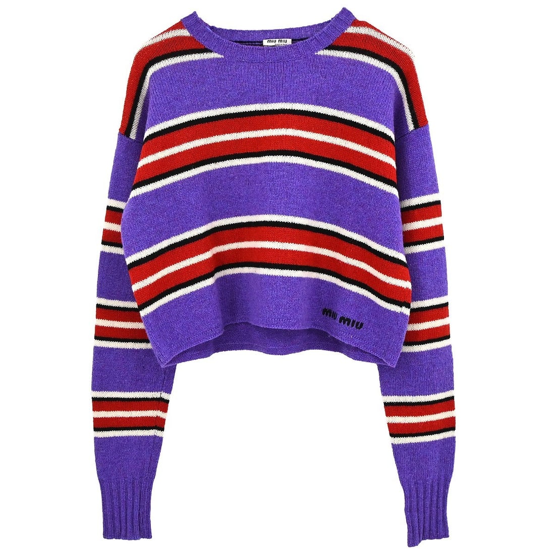 Miu Miu Purple Wool Pullover Sweater Size 38: Miu Miu Purple Wool Pullover Sweater Size 38 This Miu Miu sweater top features a classic pullover design in a rich purple hue. Crafted from 100% wool, it offers a regular fit with long sleeves, making