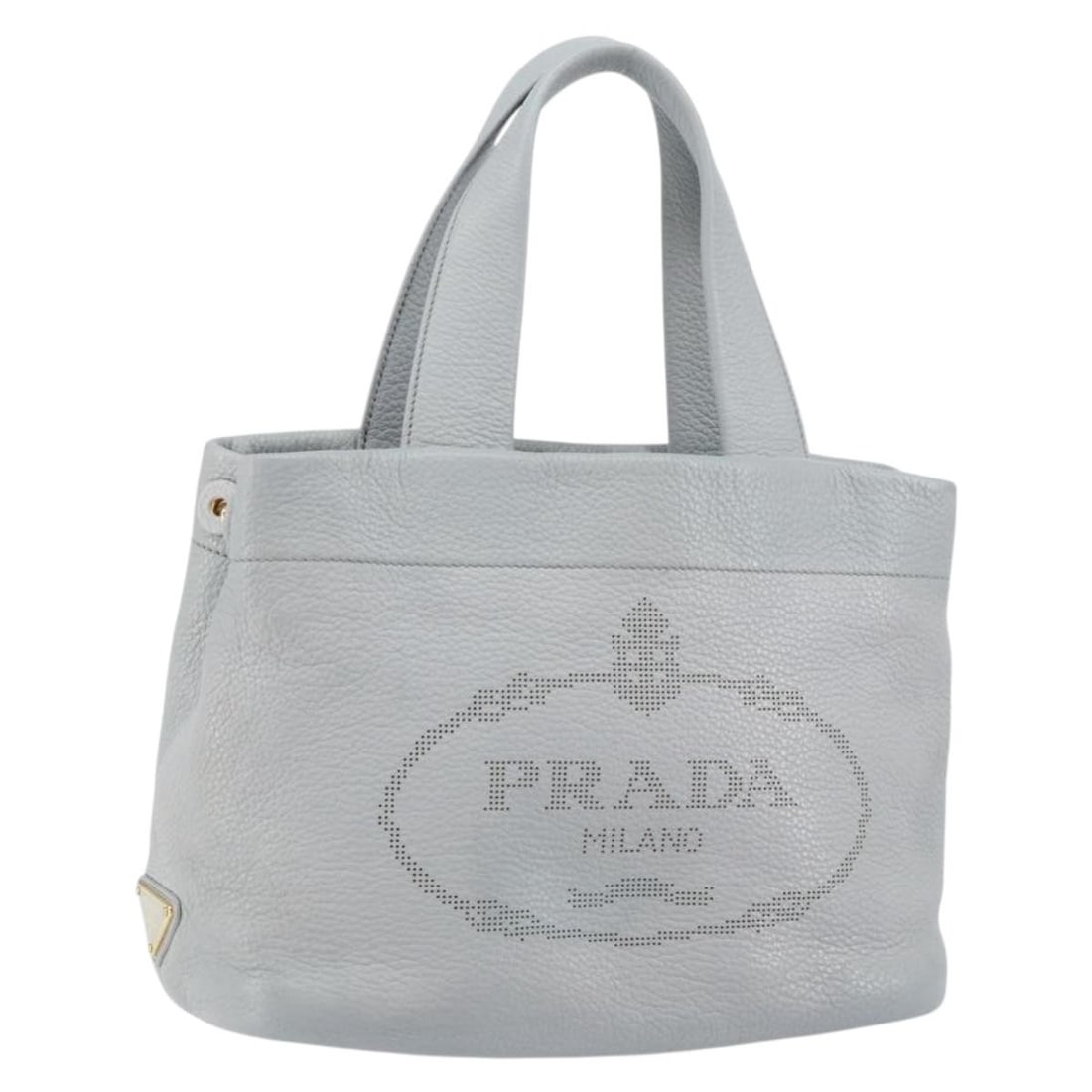 PRADA Gray Gold Leather Small Tote Bag Auth BS30580: PRADA Gray Gold Leather Small Tote Bag Auth BS30580 Introducing the PRADA Small Tote Bag, crafted in Italy from high-quality leather. This stylish tote features an elegant gray and gold color scheme, 