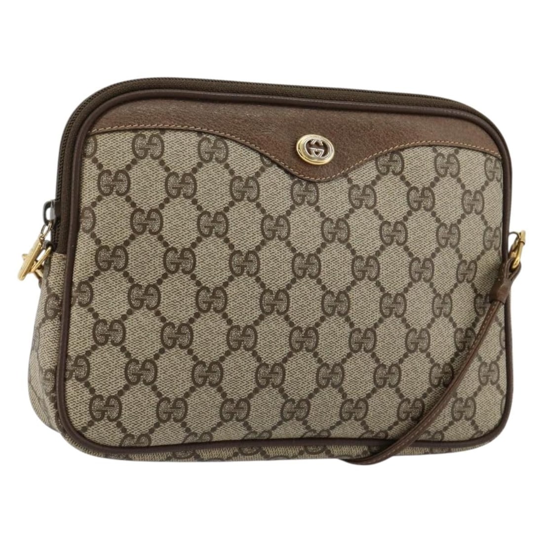 Gucci GG Supreme Beige Gold PVC Shoulder Bag 97 02 068: Gucci GG Supreme Beige Gold PVC Shoulder Bag 97 02 068 This GUCCI GG Supreme shoulder bag features a beige and gold color scheme with PVC leather and GG canvas materials. The bag is designed for women