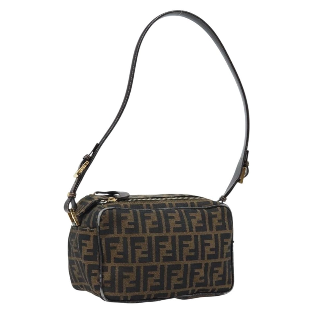 Fendi Zucca Canvas Brown Black Shoulder Bag for Women Italy: Fendi Zucca Canvas Brown Black Shoulder Bag for Women Italy This FENDI Zucca canvas shoulder bag features a classic brown and black color scheme. Crafted in Italy, it offers a structured silhouette wi