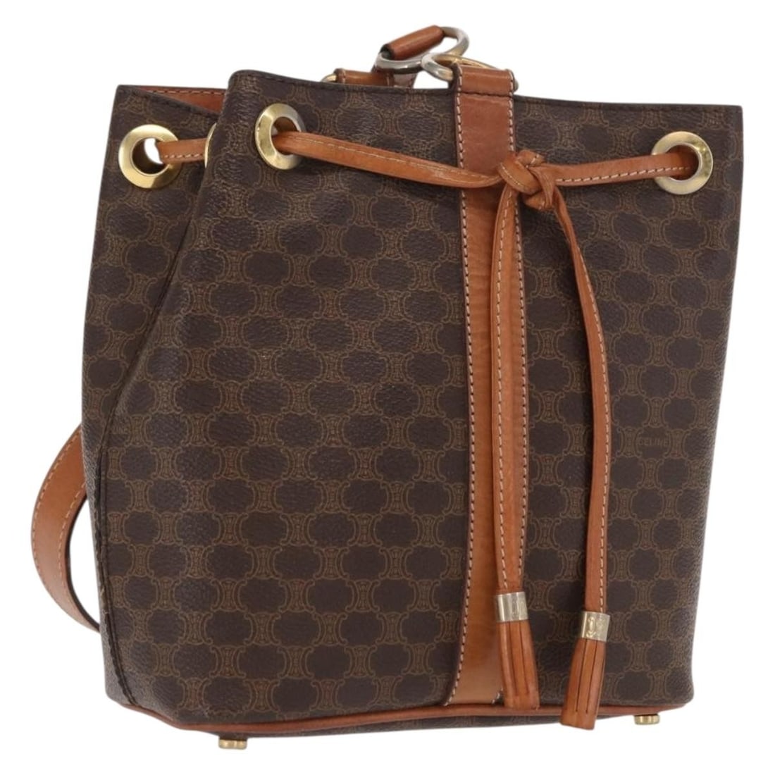 CELINE Macadam Canvas Brown Gold Shoulder Bag Italy (1 of 18)