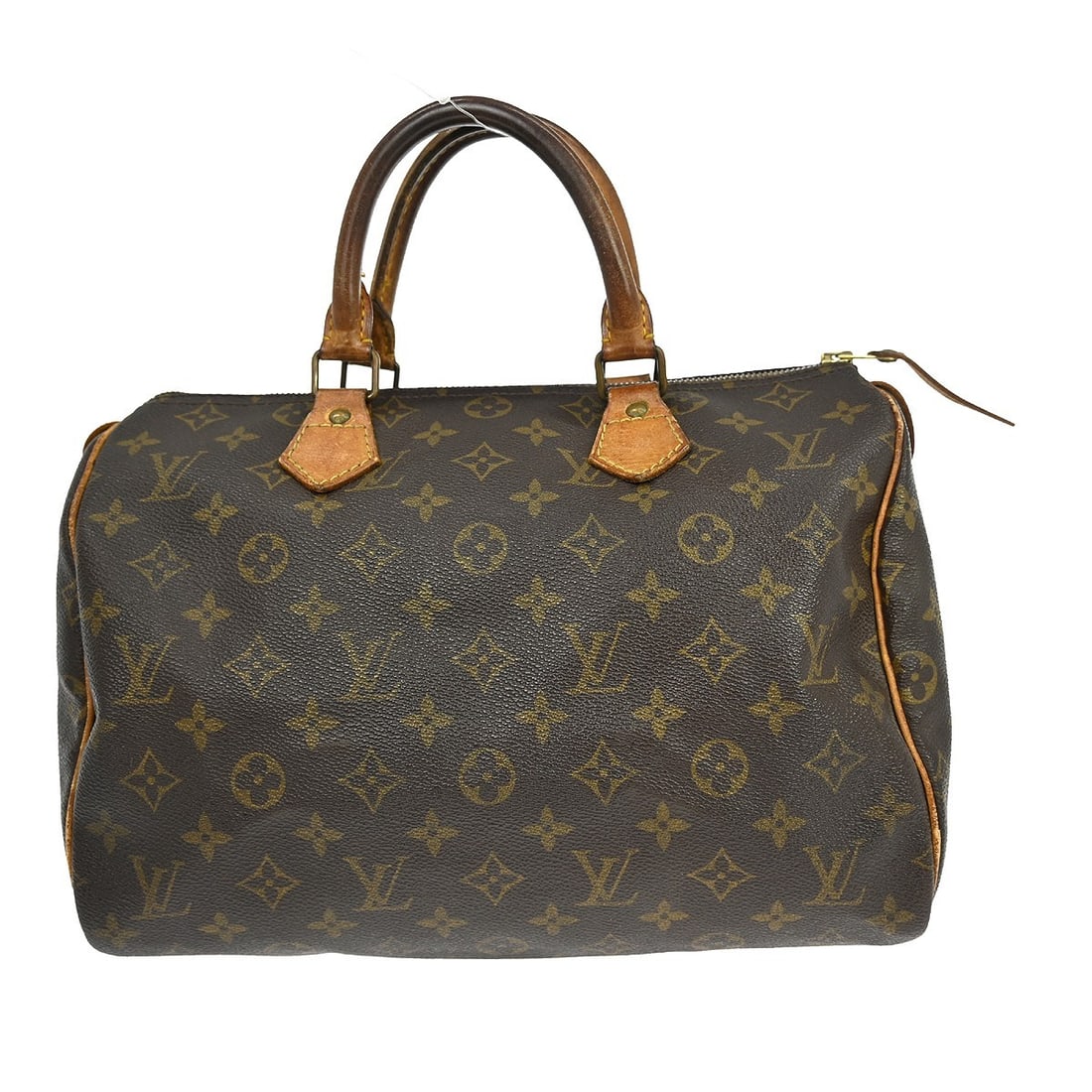 Louis Vuitton Speedy 30 Monogram Canvas Satchel Bag: Louis Vuitton Speedy 30 Monogram Canvas Satchel Bag This Louis Vuitton Speedy 30 handbag features the iconic monogram canvas exterior with beige leather double handles and a zip closure. Designed in a