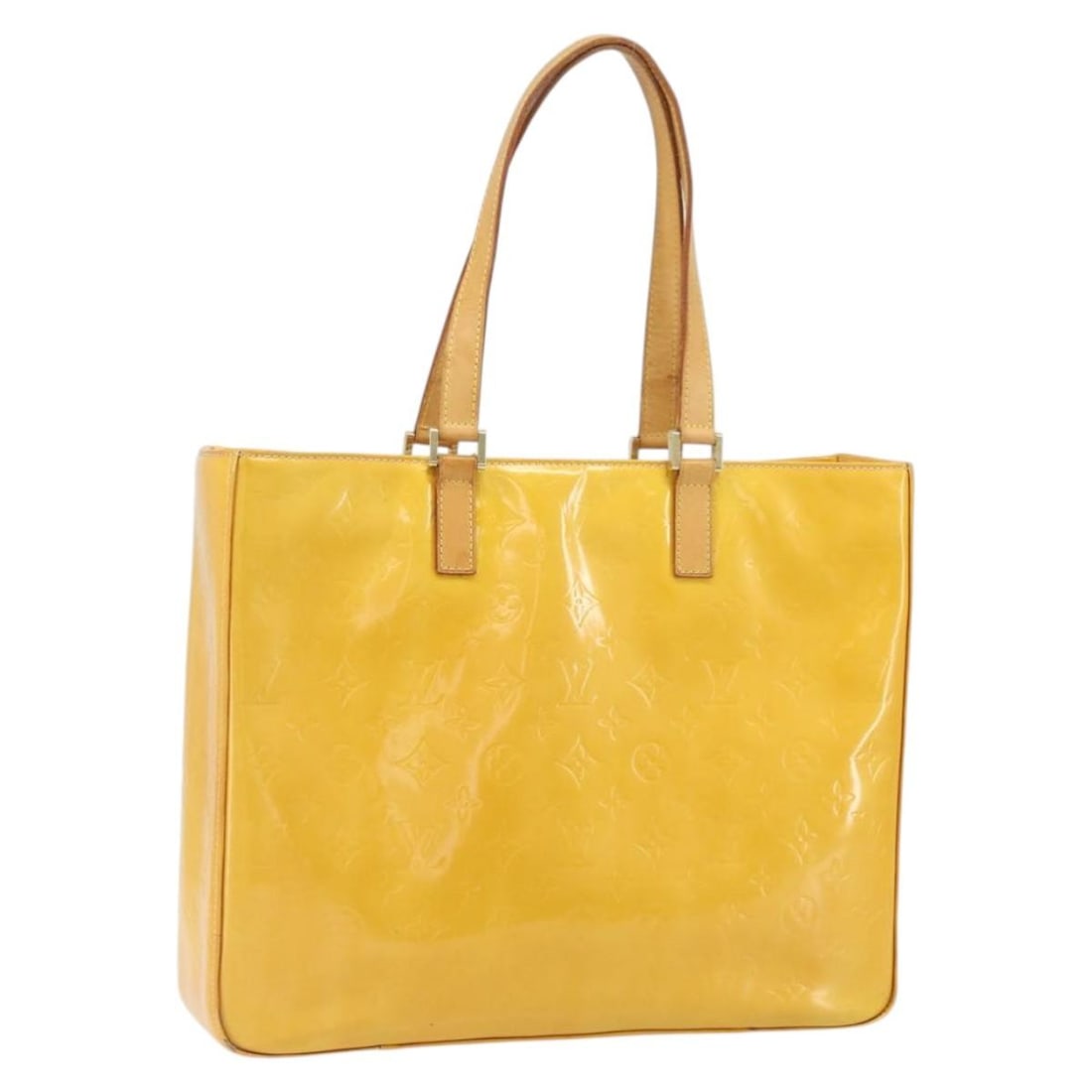 Monogram Vernis Columbus Tote in Lime Yellow Patent Leather M91047: Monogram Vernis Columbus Tote in Lime Yellow Patent Leather M91047 This is a Louis Vuitton Monogram Vernis Columbus Tote Bag in lime yellow patent leather. Designed for women, the bag features a spaci