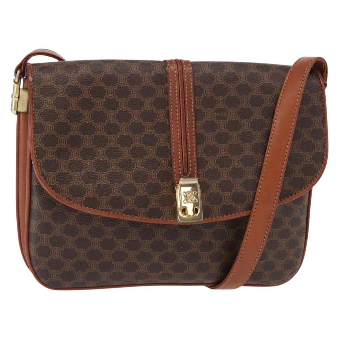 Vintage Celine Canvas Shoulder Bag Brown 23cm by 18cm by 3cm: Vintage Celine Canvas Shoulder Bag Brown 23cm by 18cm by 3cm This vintage Celine shoulder bag for women is crafted from brown canvas with leather accents. It features a flap closure and a shoulder str
