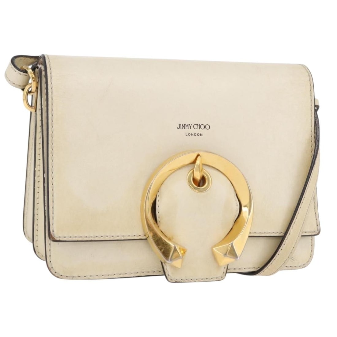 Jimmy Choo white leather shoulder bag gold accents Italy: Jimmy Choo white leather shoulder bag gold accents Italy This Jimmy Choo shoulder bag features a white and gold leather exterior with a structured silhouette. Designed for women, the bag is crafted in