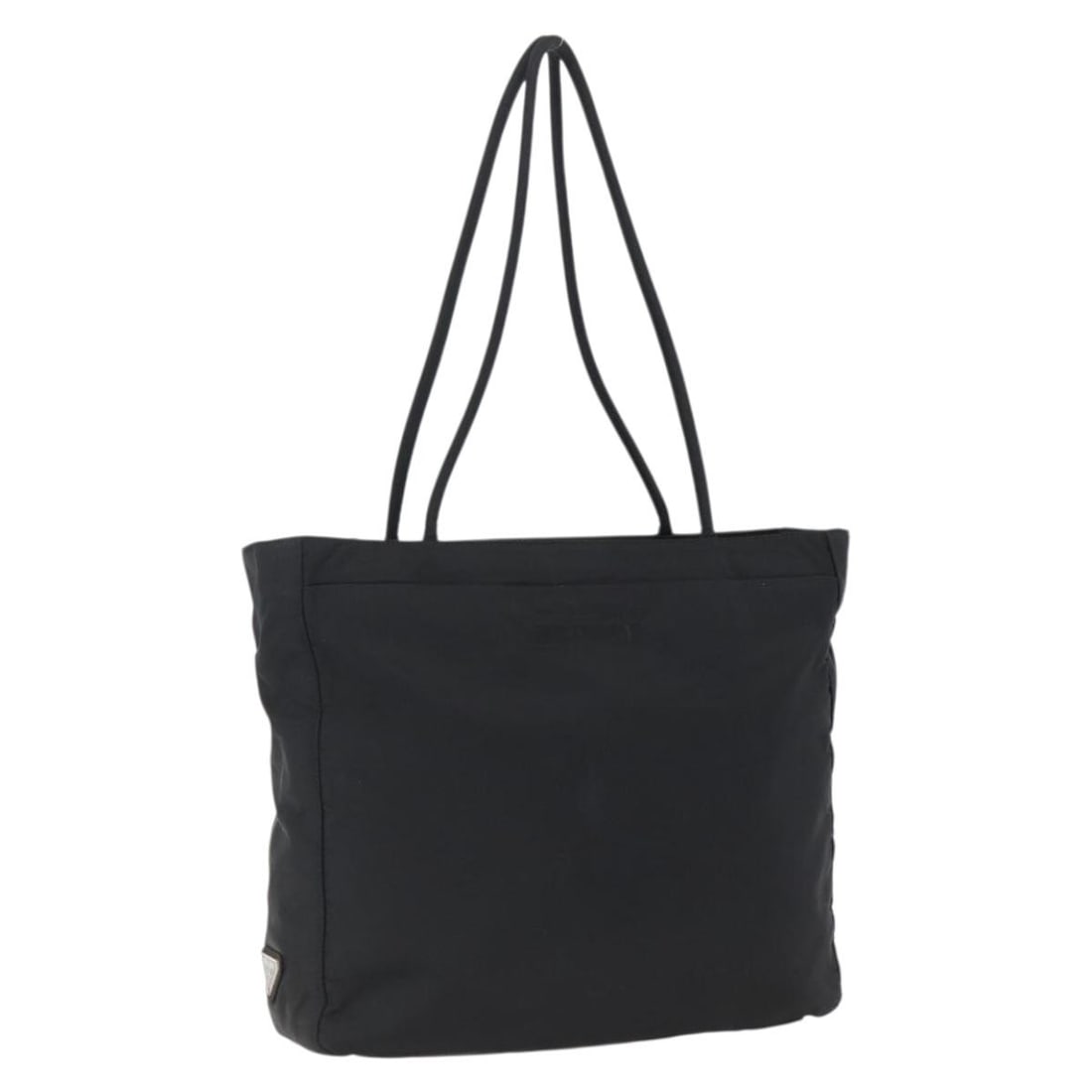Prada Black Nylon Tote Bag with Silver Accents Made in Italy: Prada Black Nylon Tote Bag with Silver Accents Made in Italy This PRADA tote bag features a black nylon exterior with silver-tone accents. Designed for women, it offers a spacious main compartment and
