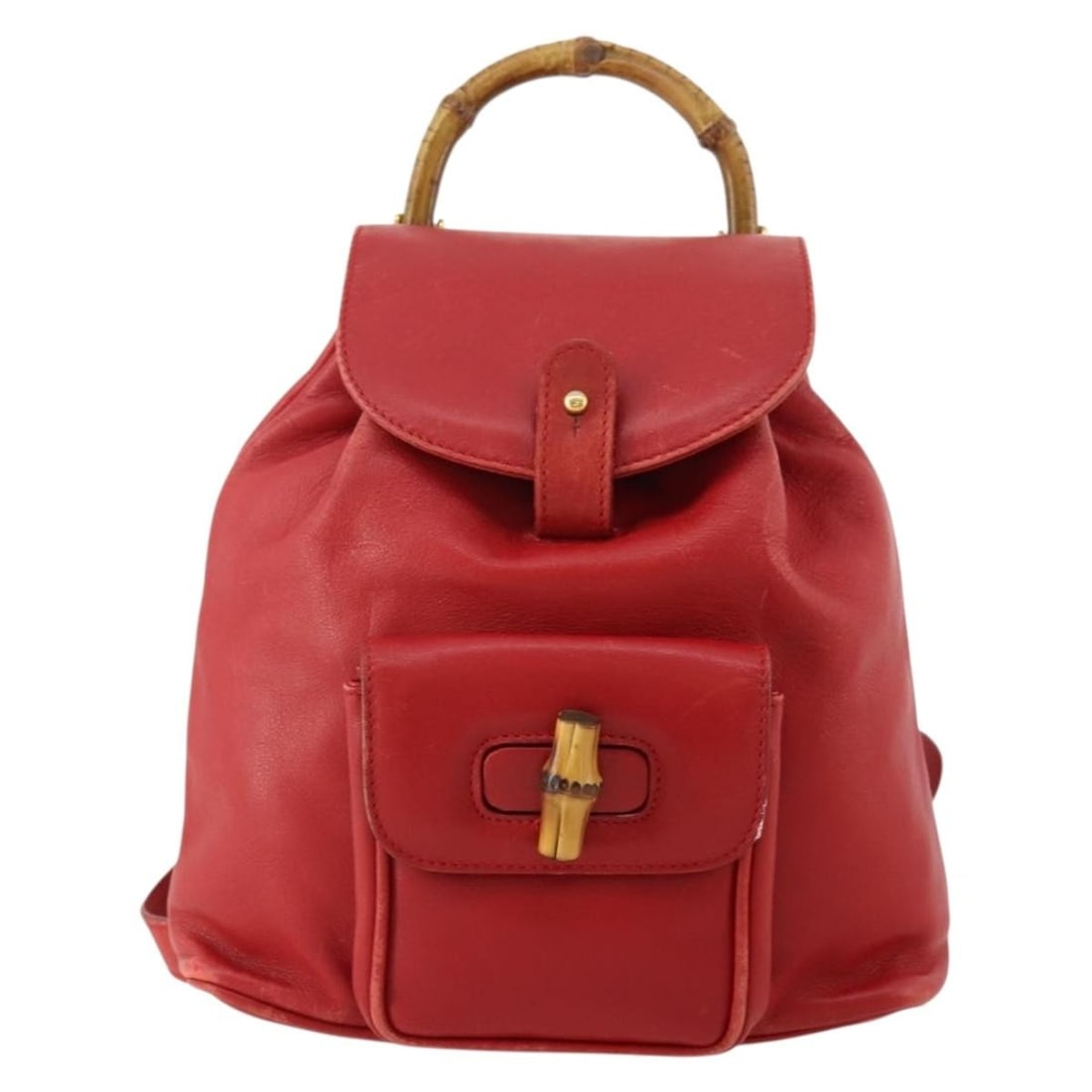 Red Leather Vintage Bamboo Backpack by Gucci Italy (1 of 18)
