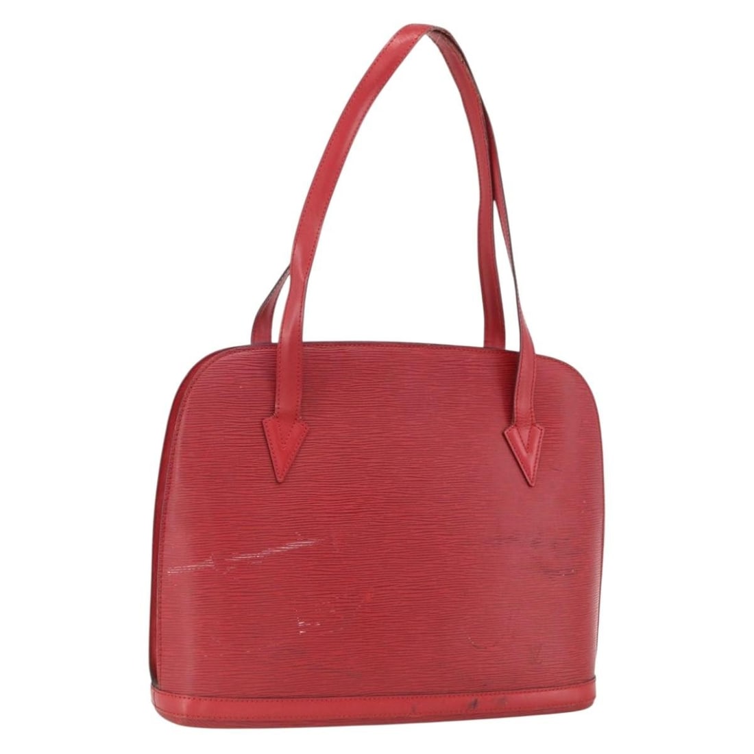 Red Epi Leather Lussac Shoulder Bag by Louis Vuitton M52287: Red Epi Leather Lussac Shoulder Bag by Louis Vuitton M52287 This Louis Vuitton Epi Lussac shoulder bag features a durable red Epi leather exterior with a structured silhouette. The bag is designed for