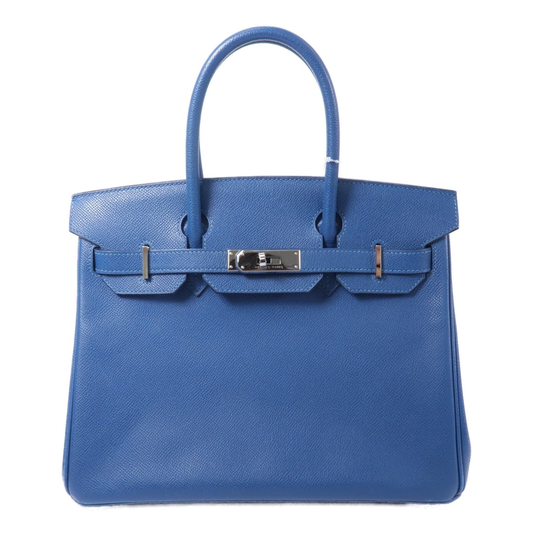 Hermes Birkin 30 Cobalt Epsom Leather Handbag PHW: Hermes Birkin 30 Cobalt Epsom Leather Handbag PHW This Hermes Birkin 30 handbag is crafted from Veau Epsom calfskin leather in a striking cobalt blue color. Featuring a structured silhouette and palla