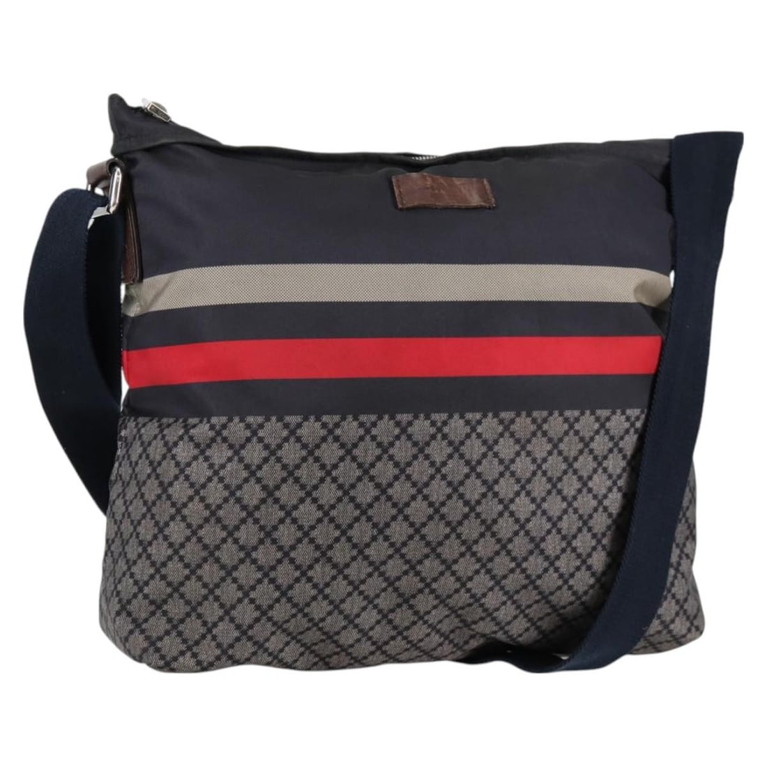 GUCCI Nylon Shoulder Bag Navy Silver 270410 Made in Italy: GUCCI Nylon Shoulder Bag Navy Silver 270410 Made in Italy This authentic GUCCI shoulder bag is crafted from durable nylon in a sophisticated navy and silver color scheme. It features a spacious design