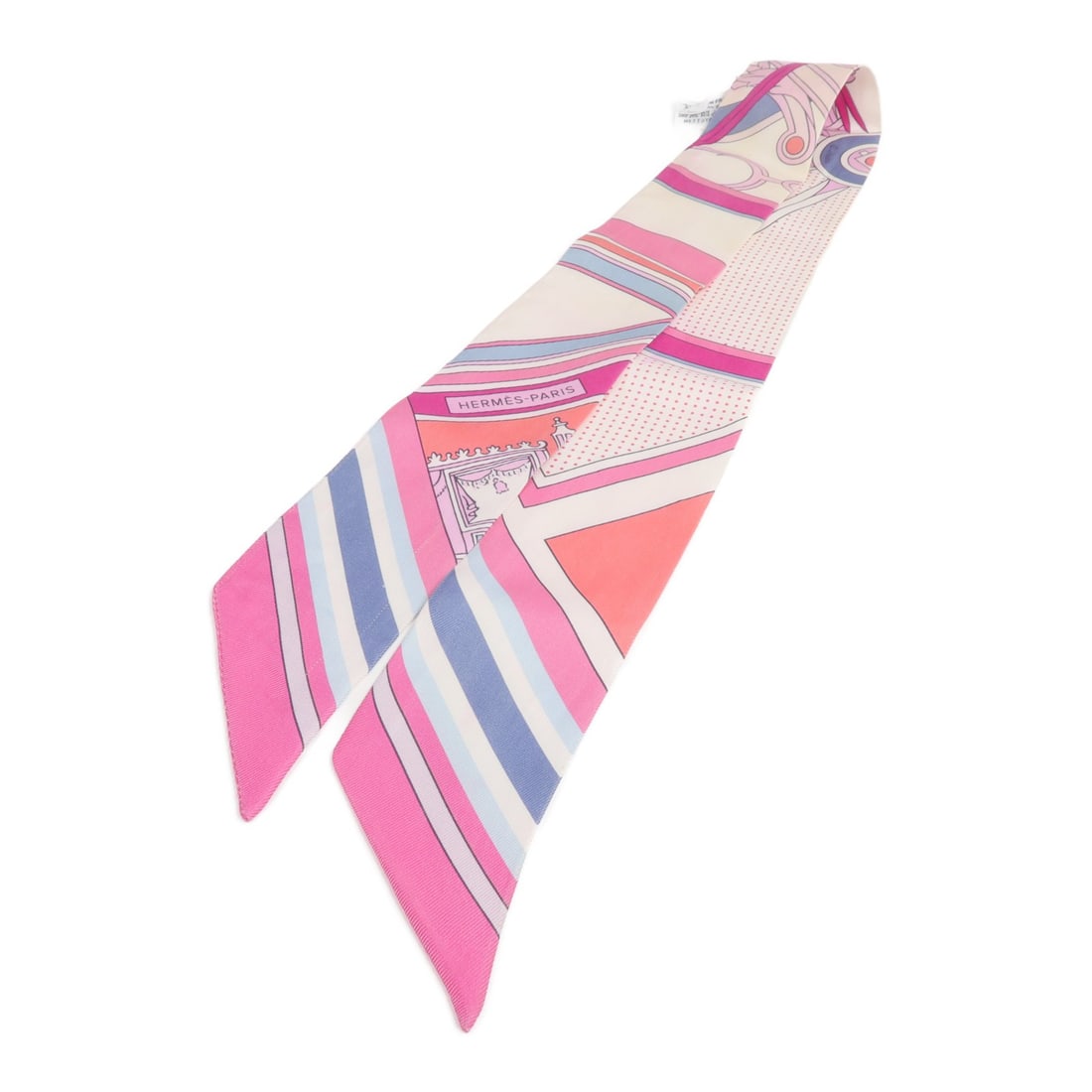 Pink Silk Twilly Scarf from Hermes France: Pink Silk Twilly Scarf from Hermes France Hermes Twilly scarf crafted from pink silk, featuring a classic design. Made in France, this scarf offers a stylish accessory option with reasonable wear and 