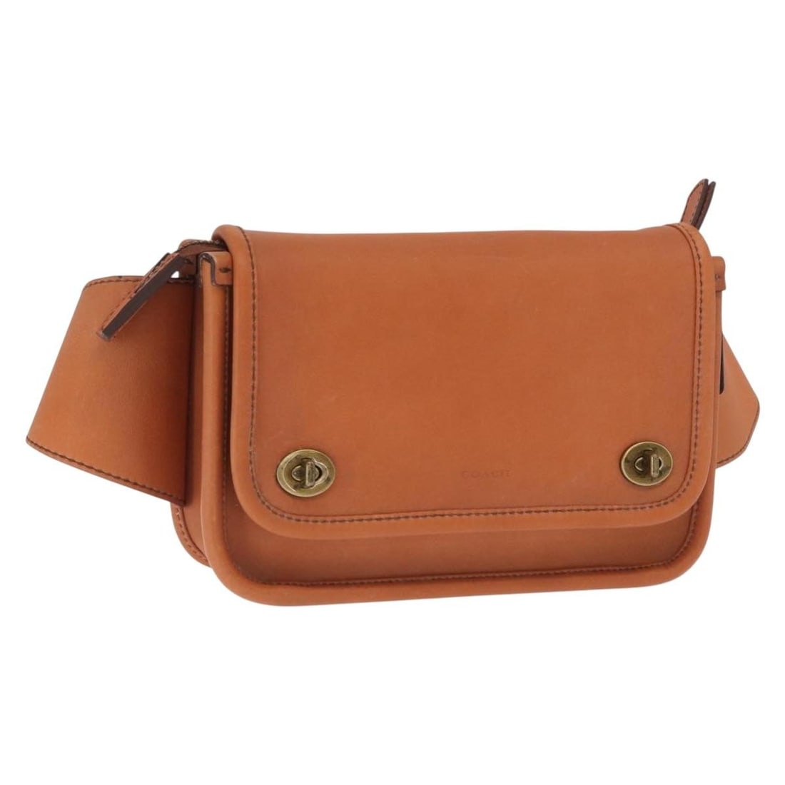 Coach Brown Leather Body Bag with Adjustable Shoulder Strap: Coach Brown Leather Body Bag with Adjustable Shoulder Strap This is a Coach body bag crafted from brown leather, featuring a compact and practical design. The bag has a zippered main compartment and a