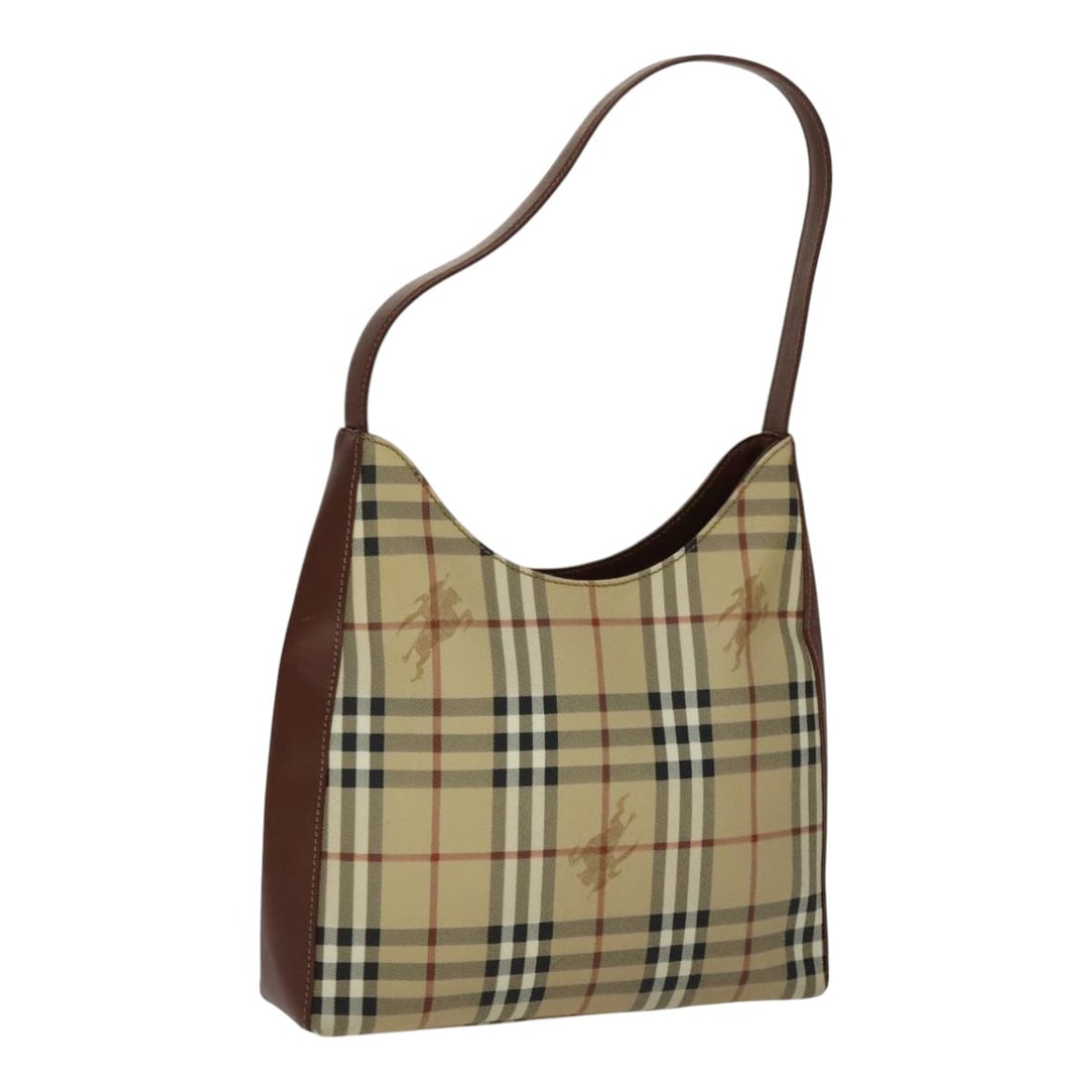 Beige PVC Leather Shoulder Bag by Burberry Nova Check Pattern: Beige PVC Leather Shoulder Bag by Burberry Nova Check Pattern This Burberry Nova Check shoulder bag features a beige PVC leather exterior with the classic Nova Check pattern. Designed for women, it of