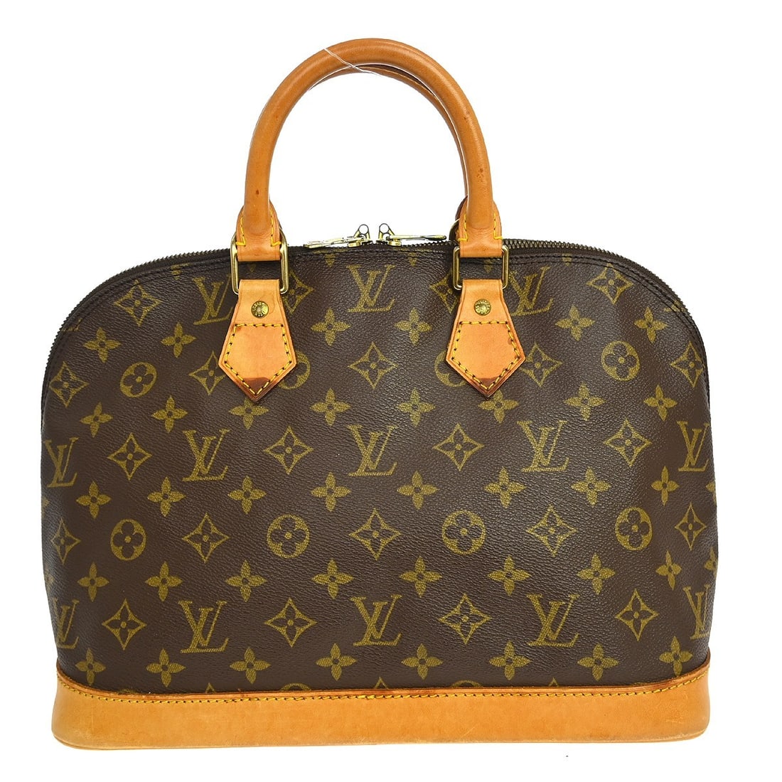Louis Vuitton Alma Monogram Canvas Zip Handbag: Louis Vuitton Alma Monogram Canvas Zip Handbag This Louis Vuitton Alma handbag features the classic Monogram canvas exterior with beige double handles and a zip closure. The medium-sized bag is design