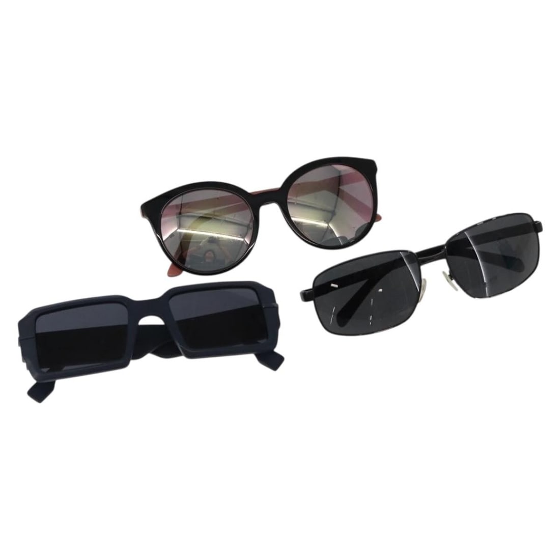 PRADA Fendi Sunglasses 3 Piece Set Pink Black Navy Authentic: PRADA Fendi Sunglasses 3 Piece Set Pink Black Navy Authentic Elevate your eyewear collection with these authentic PRADA sunglasses. Crafted in Italy, this stylish set features a striking combination o