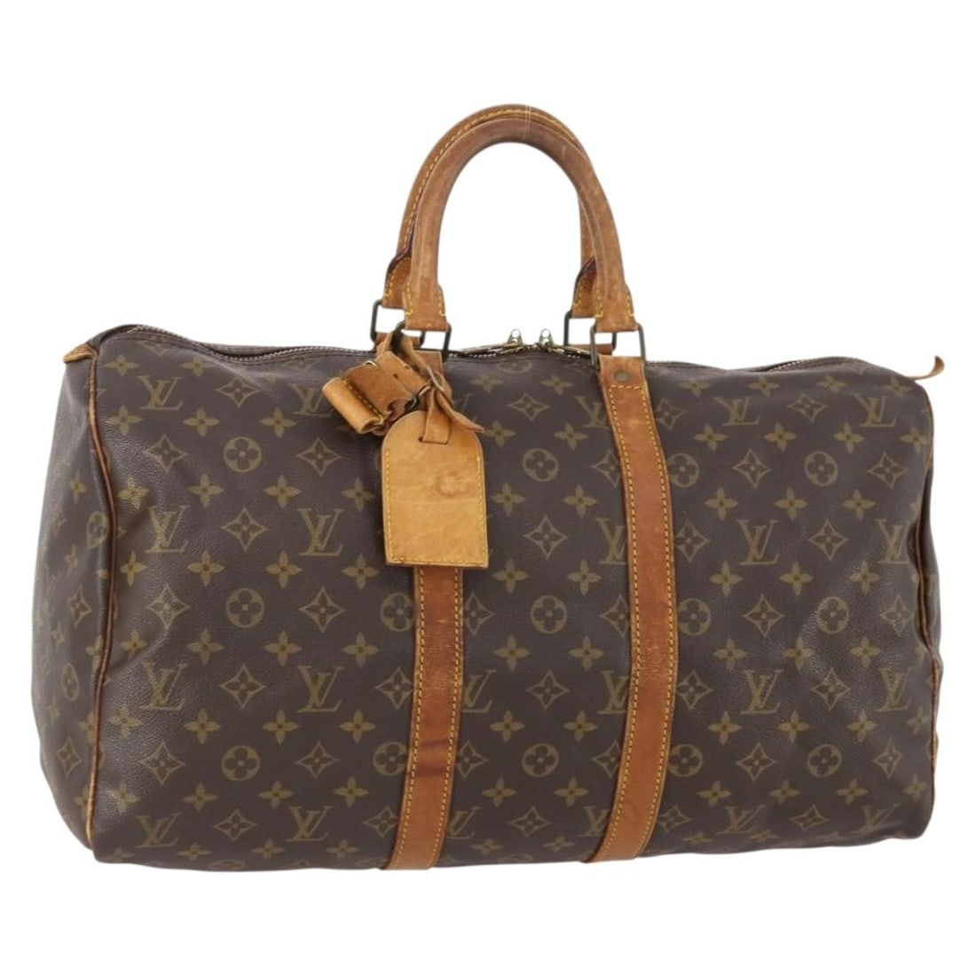 Keepall 45 Monogram Canvas Boston Bag by Louis Vuitton M41428: Keepall 45 Monogram Canvas Boston Bag by Louis Vuitton M41428 This Louis Vuitton Monogram Keepall 45 Boston Bag features the iconic monogram canvas exterior in classic brown tones. The bag includes a 
