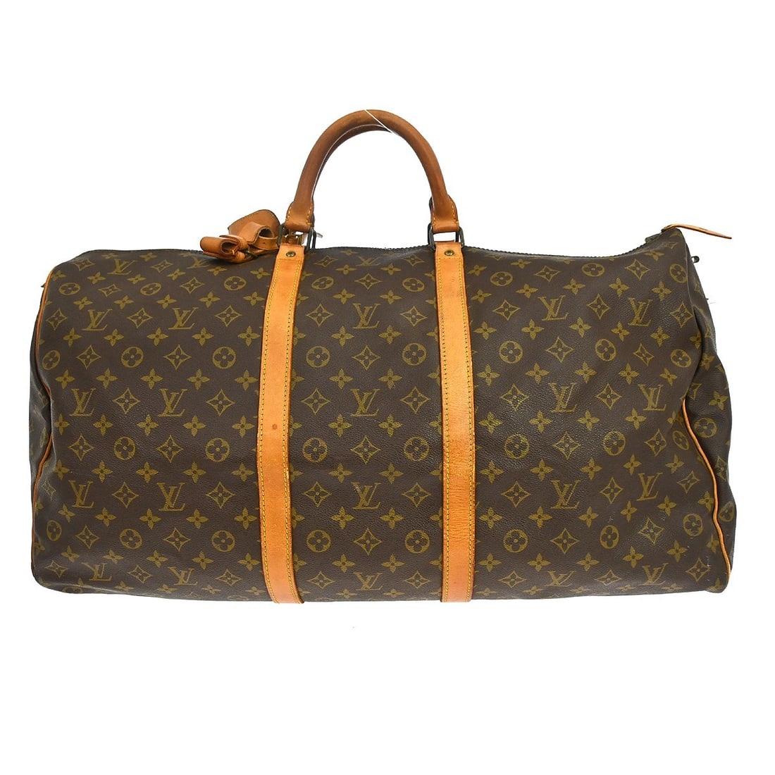 Louis Vuitton Keepall 60 Monogram Duffle Travel Bag: Louis Vuitton Keepall 60 Monogram Duffle Travel Bag This Louis Vuitton Keepall 60 travel handbag features the iconic monogram canvas leather exterior, complemented by beige leather double handles and 